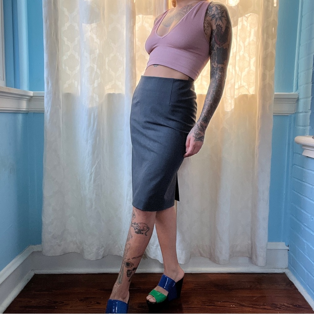 theory saks fifth avenue grey pencil skirt beauty size 4 wool blend